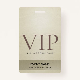 ELEGANT SILVER PALE GOLD VIP EVENT ACCESS PASS ID BADGE