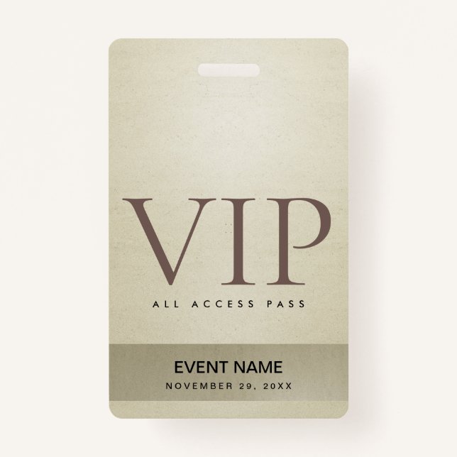 ELEGANT SILVER PALE GOLD VIP EVENT ACCESS PASS ID BADGE (Front)