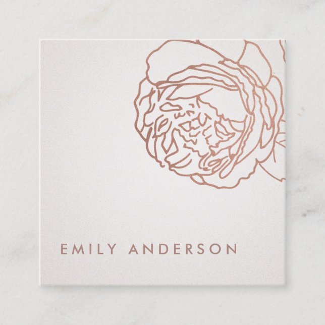 ELEGANT SILVER PEARL BLUSH PINK ROSE GOLD FLORAL SQUARE BUSINESS CARD (Front)