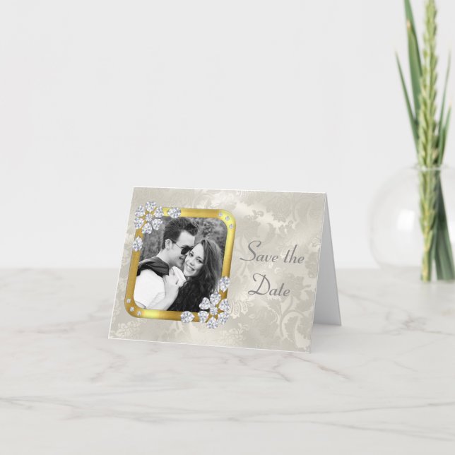 Elegant Silver Pearl Diamond Save the Date Invitation (Front)