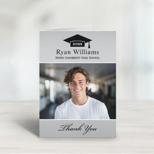 Elegant Silver Personalised Graduation Photo Thank You Card