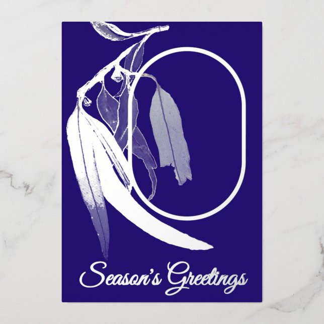 Elegant Silver Photo Botanic Watercolor Christmas Foil Holiday Card (Front)