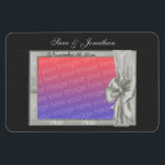 Elegant Silver Photo Frame Personalised Wedding  Magnet<br><div class="desc">Elegant silver frame with a bow save the date announcement or wedding favour 4x6 refrigerator magnet. Ready for your special photo. Fill in your information in the template. Make more changes to text and font size, style, and colour. Add your photo by clicking on Change and upload your picture. Click...</div>