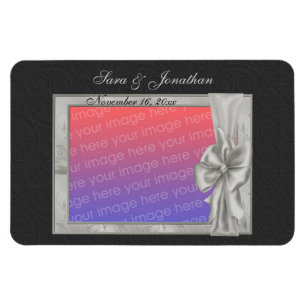 Elegant Silver Photo Frame Personalized Wedding Magnet