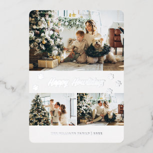 Elegant Silver Photo Happy Howlidays Paw Foil Holiday Card