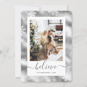 Elegant Silver Photo Snowflake Holiday Card
