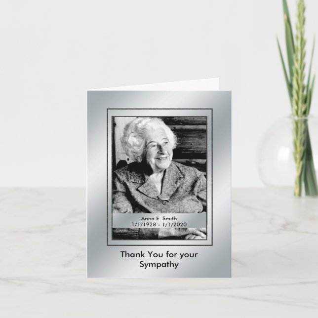 Elegant Silver Photo Thank You for Your Sympathy Card (Front)