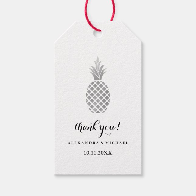 Elegant Silver Pineapple Wedding Gift Tags (Front)