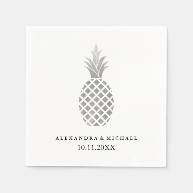 Elegant Silver Pineapple Wedding Napkin (Front)