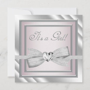 Elegant Silver Pink Baby Girl Shower Invitation