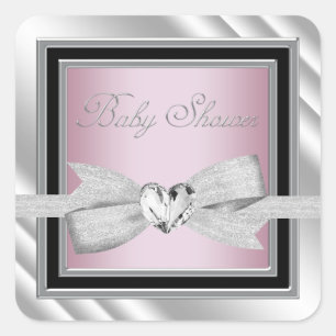 Elegant Silver Pink Black Baby Shower Stickers
