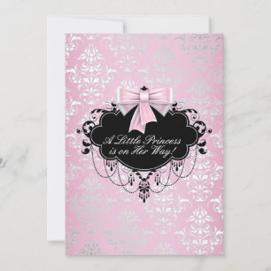 Elegant Silver Pink Black Princess Baby Shower Invitation