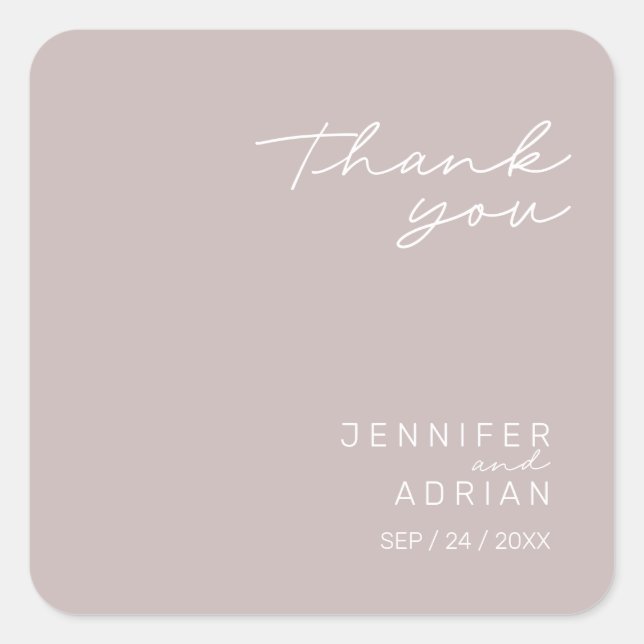Elegant Silver Pink Minimal Thank You Wedding  Square Sticker (Front)