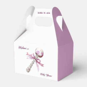 Elegant Silver Pink Rattle Bow Baby Shower Favour Box