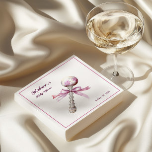 Elegant Silver Pink Rattle Bow Baby Shower Napkin