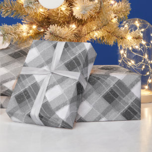 Elegant Silver Plaid Country Cottage Wrapping Paper