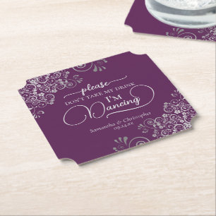 Elegant Silver & Plum Don't Take My Drink Wedding Paper Coaster