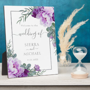 Elegant Silver & Purple Eucalyptus Floral Wedding Plaque