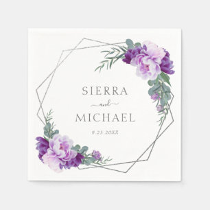 Elegant Silver & Purple Floral Eucalyptus Wedding Napkin