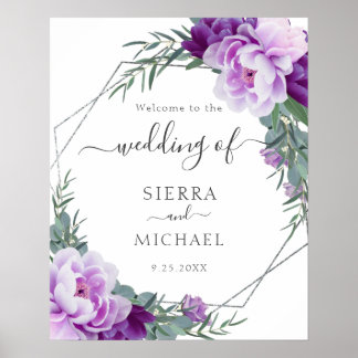 Elegant Silver & Purple Floral Eucalyptus Wedding Poster