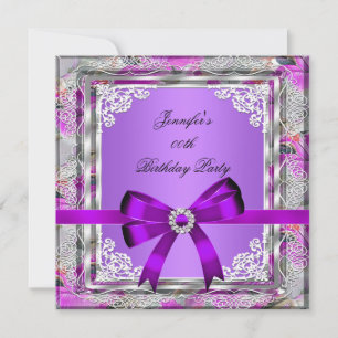 Elegant Silver Purple Mauve Jewel Birthday Party Invitation