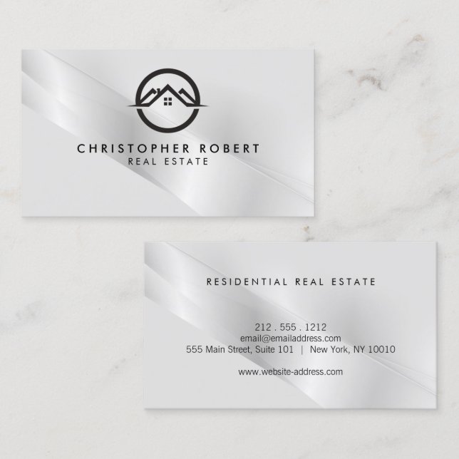 Elegant Silver Real Estate Business Card (Front/Back)