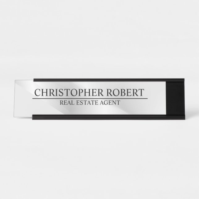 Elegant Silver Real Estate Desk Name Plate (Front)