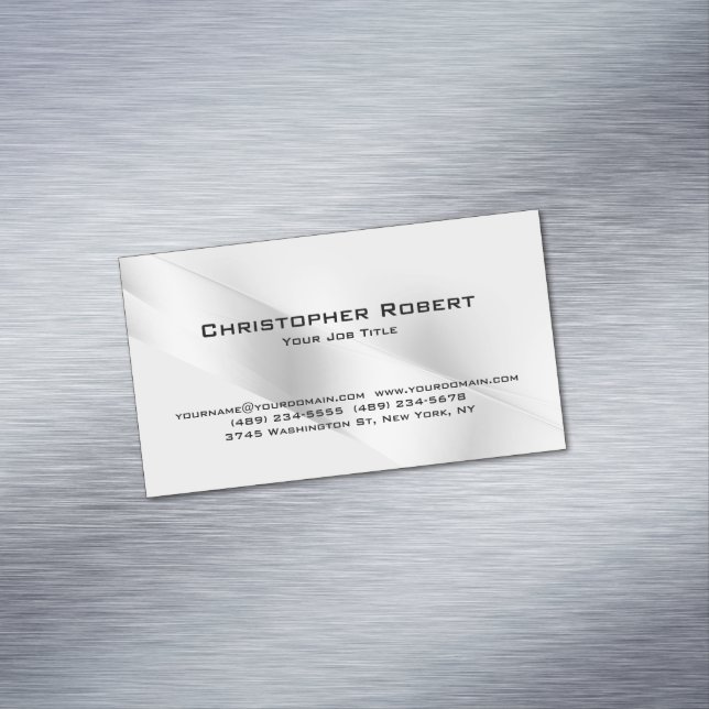 Elegant Silver Real Estate Magnetic Business Card (In Situ)