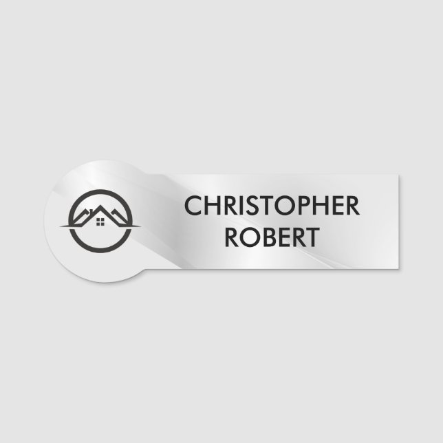Elegant Silver Real Estate Name Tag (Front)