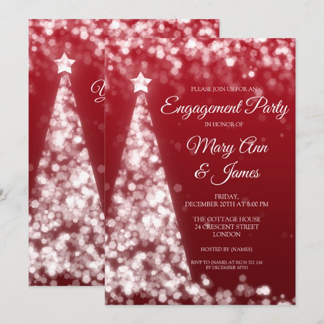 Elegant Silver & Red Christmas Engagement Party Invitation (Front/Back)
