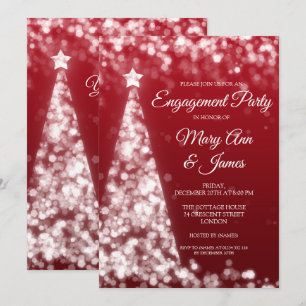 Elegant Silver & Red Christmas Engagement Party Invitation