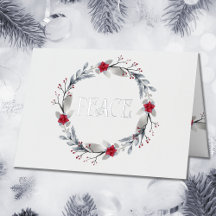 Elegant Silver Red Peace Wreath Festive