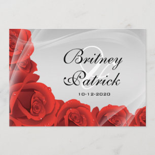 Elegant Silver & Red Rose Wedding Invitations