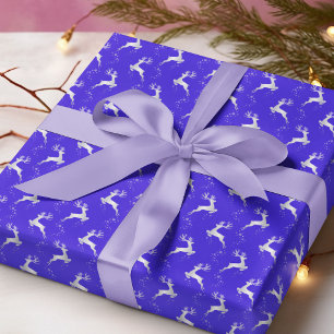 Elegant Silver Reindeer Blue Christmas Holiday Wrapping Paper