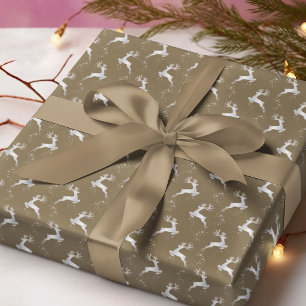 Elegant Silver Reindeer Brown Christmas Holiday Wrapping Paper