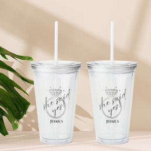 Elegant Silver Ring She Said Yes Engagement Acrylic Tumbler