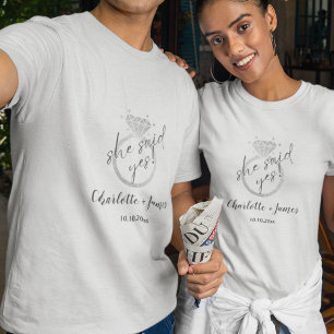 Elegant Silver Ring She Said Yes Engagement T-Shirt
