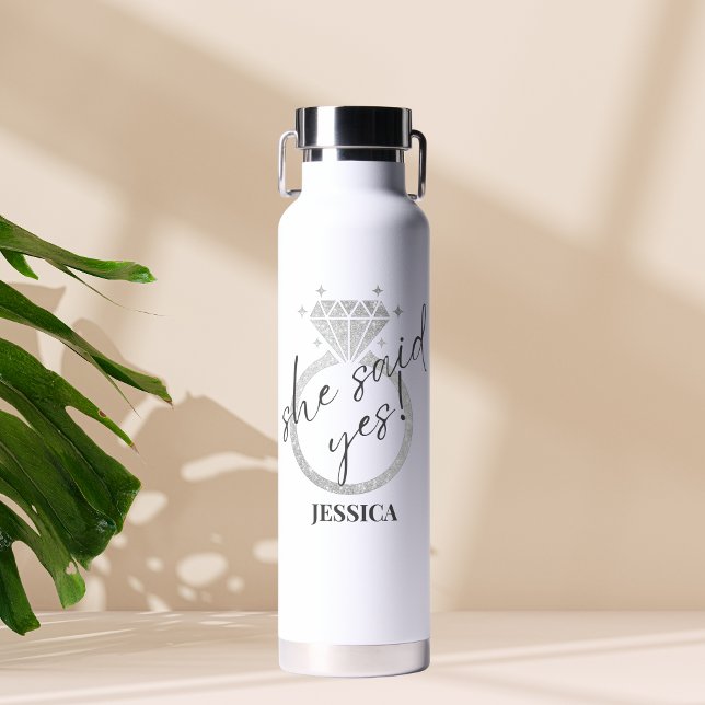 Elegant Silver Ring She Said Yes Engagement Water Bottle (Creator Uploaded)
