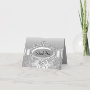 Elegant Silver Rose & Diamond Thank You Card