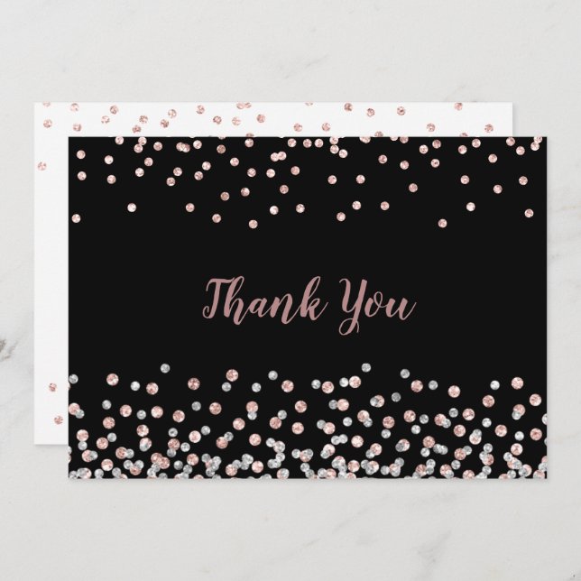 Elegant Silver Rose Gold Confetti Thank You Card (Front/Back)