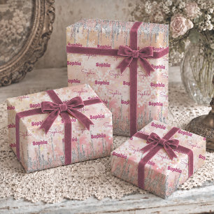 Elegant Silver Rose Gold Dripping Glitter Floral Wrapping Paper Sheet