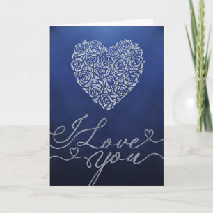 Elegant Silver Rose Heart I Love You Card