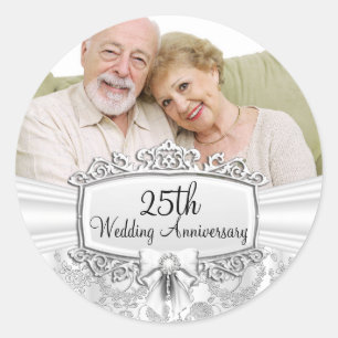 Elegant Silver Rose Photo 25th Anniversary Sticker
