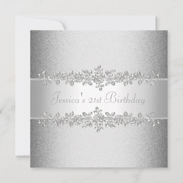 Elegant Silver Roses Birthday Party Invitation (Front)