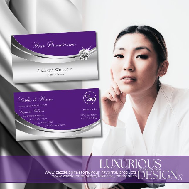 Elegant Silver Royal Purple with Logo and Diamond Business Card (Creator Uploaded)