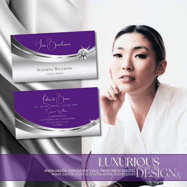 Elegant Silver Royal Purple with Sparkly Diamond Business Card (Creator Uploaded)