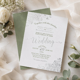 Elegant Silver & Sage Green on White Wedding