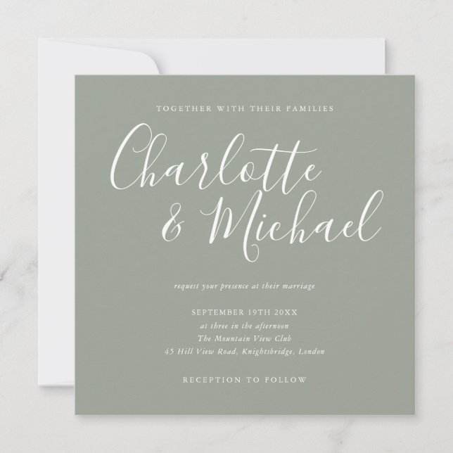 Elegant Silver Sage Signature Wedding Invitation (Front)