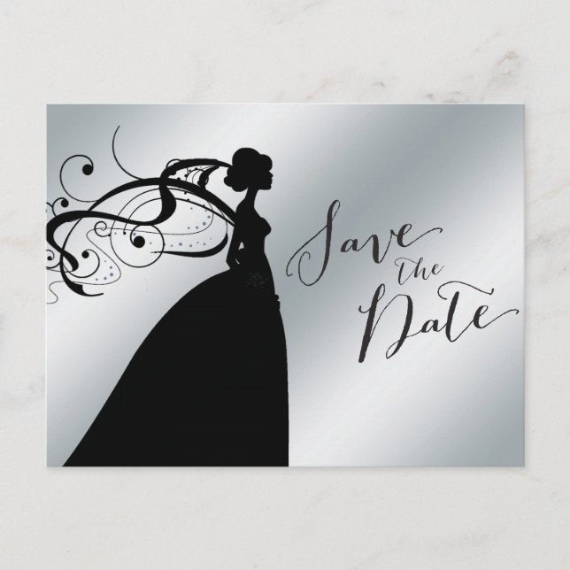 Elegant Silver Save the Date with Bride Announcement Postcard (Front)