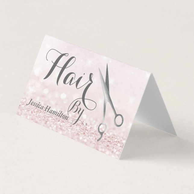 Elegant silver scissors faux  glittery business card (Front)